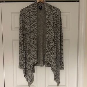 Large Bobeau Leopard Print Open Front Cardigan